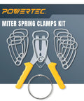 Miter Spring Clamps Kit With Spring Loaded Pliers and 8 quick clamps displayed on packaging with yellow-handled pliers.