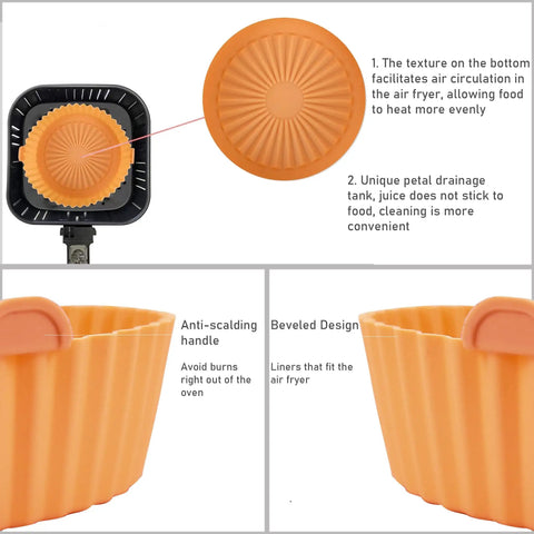 Silicone Air Fryer Liners For Small 2Qt Fryers 2 Pack Reusable Nonstick Liners In Blue And Orange With Contoured Ridges