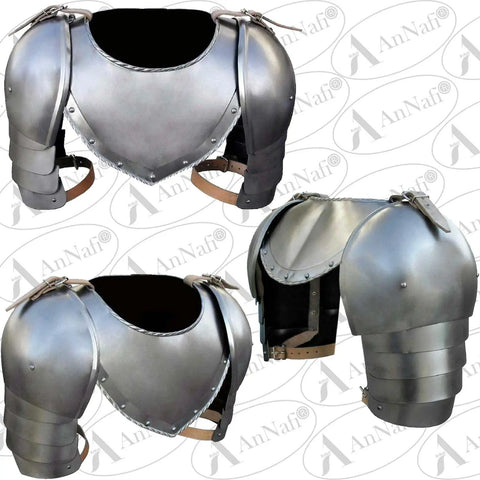 Medieval Shoulder Pauldron Set With Iron Gorget And Spaulders For LARP Ren Faire SCA Knight Armor Cosplay Beefy Adjustable