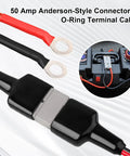 Rock Solid 8awg Tinned Copper Battery Cable 15 Foot 50 Amp Anderson Quick Connect To O Ring Terminals close-up.