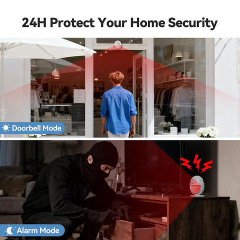 Image showing 125dB Loud Indoor Motion Sensor Alarm with 328ft remote in doorbell mode and alarm mode for security.