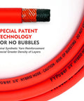 Close-up of Three Eighths Inch By Six Foot Lead-In Air Hose For Compressors With Heavy-Duty Lightweight Flexible Kink-Resistant Whip Hose