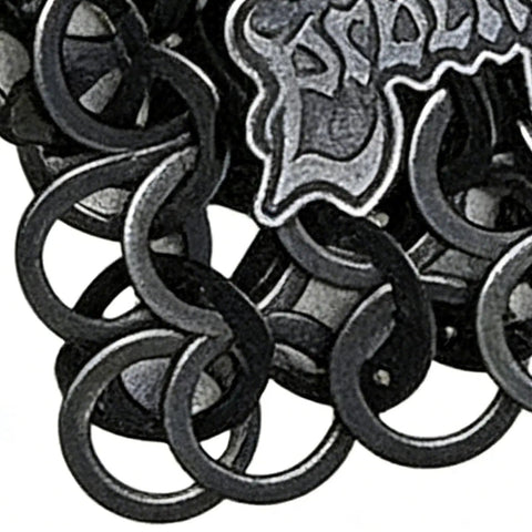 Close-up of Premium Industrial Steel Punk Metal Belt In Matte Black With Easy Hook And Loop Sizing For Badass Gothic Streetwear.
