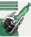 Bad Ass Heavy Duty 10 Ton Hydraulic Bearing Puller Separator Kit With Two Or Three Jaw Gear Puller Tool For Hub Flanges Machines Featuring 360 Degree Rotating Pump Head Built From Forged Alloy Steel That Crushes Any Tough Job. Green hydraulic bearing puller with two/three jaws gripping a pulley