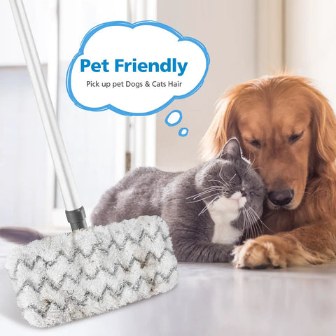 Pet friendly mop with Six Pack 1940 Mop Pads For PowerFresh Steam Mop near a cat and dog on floor.