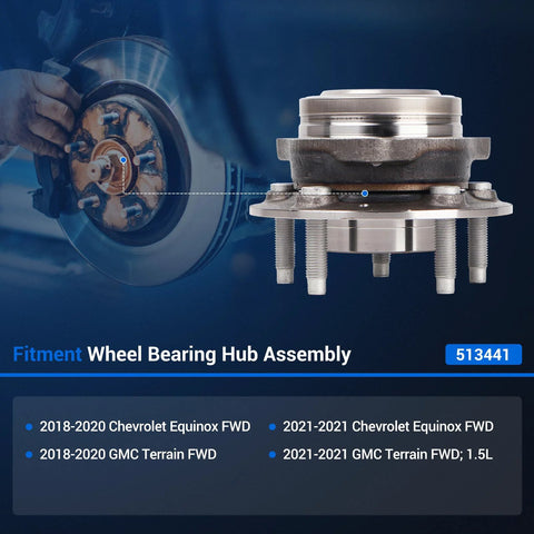 Rear Wheel Bearing And Hub Assembly For 2018 To 2021 Chevy Equinox And GMC Terrain FWD 5 Lug With ABS Direct Fit Replacement Bolt
