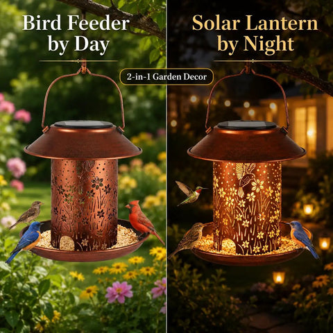 Solar Hummingbird Feeder Lantern Outdoor Garden Decor Waterproof Hanging Light Powered By Sun With 3 Water Cups And Two Pound Capacity Ideal Gift For Women Moms Birthdays Patio Yard.