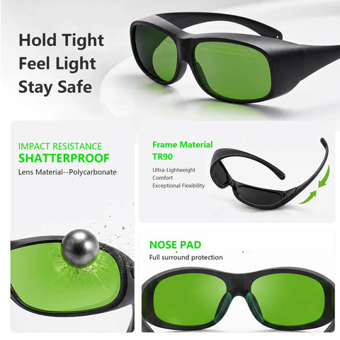 Heavy-Duty Laser Safety Goggles Crafted With Badass OD 6 Plus Eye Shielding Across 808 To 1064 NM Bands For Diode And Nd Yag Systems showing TR90 frame and polycarbonate lens.