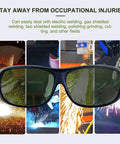Shade 8 Welding Glasses With Wrap Around Frame 99 Percent UV Protection Anti Scratch Non Slip IR Blocking Lenses For Medium Infrared TL TLT Technology For Less Eye Strain Lightweight Dope Safety Goggles For MIG TIG MMA Welding in front of collage with welding scenes