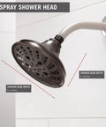 Five Setting Raincan Shower Head With H2Okinetic Spray in Venetian Bronze, Easy Clean Touch Clean Nozzles, side angle view, 6-inch width