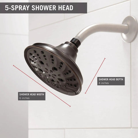 Five Setting Raincan Shower Head With H2Okinetic Spray in Venetian Bronze, Easy Clean Touch Clean Nozzles, side angle view, 6-inch width