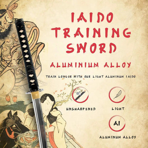 Unsharpened Aluminum Alloy Wakizashi Iaito for Iaido Training with Japanese artwork background