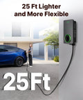 Level 2 Home Smart EV Charger 50A 240V Hardwired Station for Indoor Outdoor Use shown with 25 Ft cable charging a car