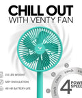 Rechargeable Portable Fan With USB-C, Wireless Battery Operated, 4 Speeds, LED Lighting, Remote Control, Mint Case detail