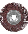 Heavy Duty 6 Inch 60 Grit Aluminum Oxide Unmounted Flap Wheel With 1 Inch Arbor for bench grinder, showing abrasive flaps and center arbor.