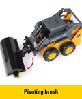 Big Farm 1:16 Scale Skid Steer Toy Set With Interchangeable Accessories featuring pivoting brush for indoor outdoor play