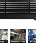 Beefy 72 Inch Rolling Tool Chest On Wheels With 15 Drawers, Mobile Tool Cabinet With Locking System, Black in garage setting