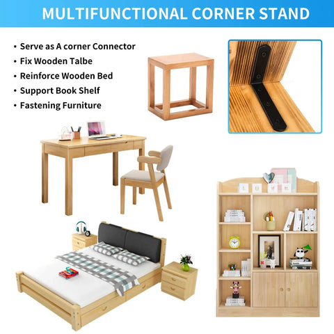 Multifunctional wooden furniture set with corner stand, desk, chair, bed, and bookshelf for assembly and support