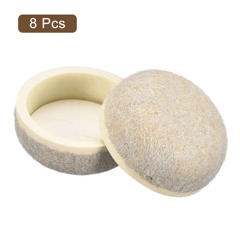 Eight Piece Beige Felt Furniture Sliders And Chair Glides Deliver Smooth As Butter Glide Across Hardwood Carpet And Tile Floors While Working As Legit Floor Savers For Heavy Duty Home Moves, showing 8 felt pads in a circular holder.