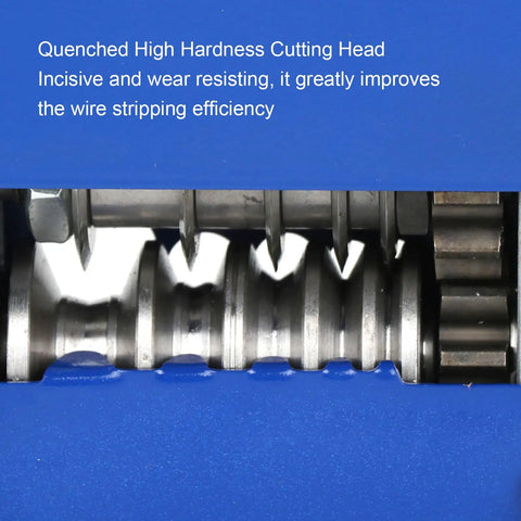 Close-up of Ycauty Efficient Hand Crank Wire Stripper Machine cutting head, showcasing high hardness and wear resistance for efficiency.