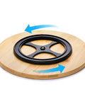 Ceramic Rotating Serving Tray With Six Removable Compartments Lazy Susan Style bamboo turntable base showing 360° swivel mechanism.