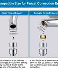 Sink Faucet To Garden Hose Adapter With 360 Degree Swivel Chrome Finish, 55 64 Inch Female Thread To Three Quarter Inch Male Hose Thread, Faucet Aerator Attachment For Hose Hookups, Easy Install, Durable Brass Build, Extra Male Adapter Included; faucet thread sizes