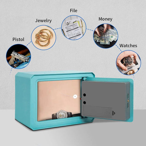 Electronic Keypad Money Drop Safe Box With Top Slot Deposit, blue, storing jewelry, money, and pistol, 9.5x6.3x7.1 inches