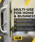 Close-up of 12.5 Inch Dual Point Double Hook Sliding Glass Door Mortise Lock With 3/8 Inch Recessed Plate And 12 Inch Hole Spacing In Alloy Steel installed on door for enhanced security.