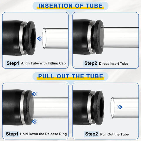 Steps for using 2 Pack Pneumatic Straight Fittings Five Sixteenths Inch To Three Eighths Inch Tube OD Plastic Reducer Union Push To Connect
