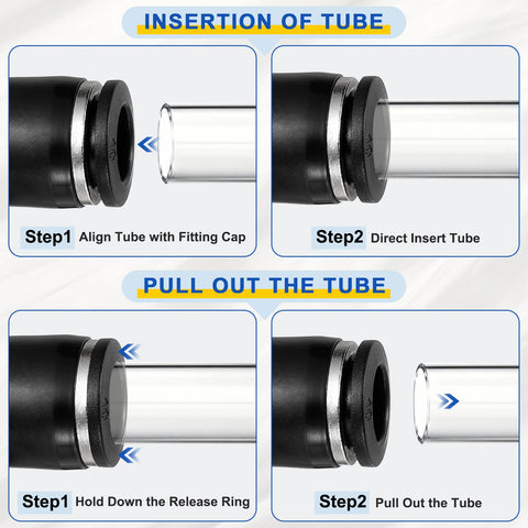 Insertion and removal steps for 10 Pack 3 Way Push To Connect Pneumatic Fittings Tee For Tube To Tube Connections 8mm OD