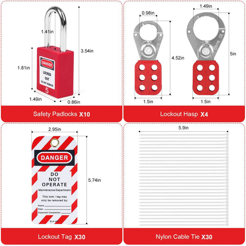 No Fuss Lockout Tagout Station And Group Safety Kit Featuring Osha Compliant Pads Hasps Tags And Hooks Job Site Ready hanging board with safety padlocks, hasps, tags, and nylon cable ties.