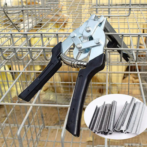 Type M Hog Ring Pliers Kit With 2400 M Clips For Fence Fastening And Upholstery Installations on wire cage