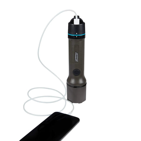 OneSource Rechargeable LED Flashlight Beaming Up To 1000 Lumens charging a device via USB cable