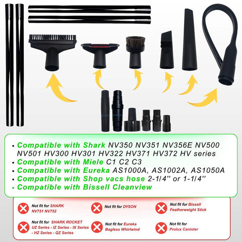All In One Vacuum Attachments Kit With Universal Hose Adapters, Crevice Tools, Pet Hair Removal Brush, and 3 Extension Tubes