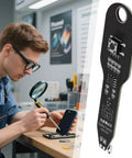 Technician using the Coil Tester For Motherboards With Compact Housing Fast Inductor Fault Check Device for PCB repair