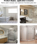 Rock Solid 180 Degree 304 Stainless Steel Glass Door Hinges Two Pack Heavy Duty Double Action Replacement Parts For Shower With Smooth Spring Back Function in various bathroom setups.
