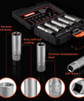Deep Well Bolt Extractor Set Beefy Sixteen Piece Three Eighths Inch Deep Socket Tools with CrMo steel in case