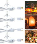 Clip In LED Light Cord 6ft With On Off Switch No Fuss Replacement Blow Mold Lamp Cord For Christmas Village Houses And Halloween Pumpkin Lights Easy Snap In Single C7 Bulb 4 Pack, showing 4 cords and application examples.