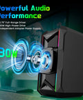 Beefy Desktop Computer Speakers For Music And Gaming, DC Powered 30W Peak, RGB Lighting With 10 Modes and 3.5mm Aux In