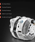 Beefy 140A 12V 6-Groove Alternator For Jeep Compass 2007-2017 Patriot 2007-2017 Caliber 2008-2009 Avenger 2008-2014 Chrysler 200 2011-2014 Sebring 2007-2010 Fits 2.0L And 2.4L Engines Replacement, side view