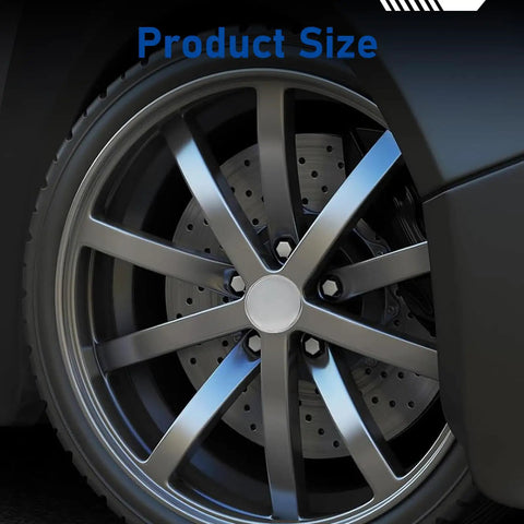 Slick 4 Pack 2.1 Inch 54 MM Wheel Center Hub Caps Snap On Plastic Steel Rim Covers For Smooth Rides Heavy Duty Impact Resistant silver wheel close-up.