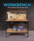 Heavy Duty Steel Workbench with Pegboard Drawers Light and Power Outlets 48 x 25 Inch Garage Workshop Table 220 lb Capacity