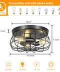 Two Pack Vintage Industrial Metal Cage Ceiling Light Fixture, Semi Flush Mount With E26 Base, Three Light Bulbs, UL Listed