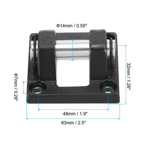 63x63x32mm Air Cylinder Clevis Mounting Bracket For Pneumatic Rod Pivot Black Built Tough And Durable Low Carbon Steel With 48mm Hole Distance And 2.5x2.5x1.25 Inch Overall Size Ideal For Industrial Automation Tasks. front view with 48mm hole spacing and 14mm pivot hole