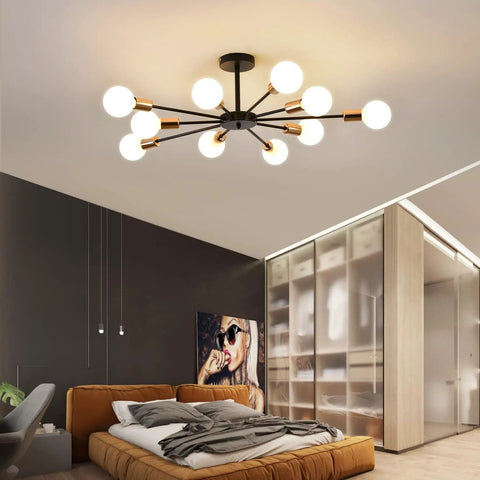 10 Light Sputnik Ceiling Light Fixture In Black And Gold Dope Semi Flush Mount Modern Close To Ceiling For Bedroom
