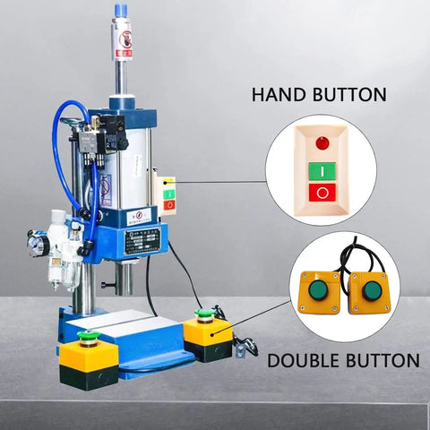 Rock Solid Desktop Pneumatic Punch Press Machine Featuring Adjustable Cylinder Stroke And Dual Safety Buttons For Hassle Free Wood Metal Crafting On Garage Workbenches And Small Shop Floors
