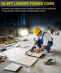 Worker using 14400 Lumens LED Work Light With 120W Flood Light 16 Ft Cord And Switch Portable Stand Work Light in workshop