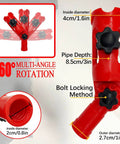 Multi Angle Paint Brush Extender For High Ceilings Red With Rotating Head 3 In 1 Edger Tool showing bolt lock and dimensions