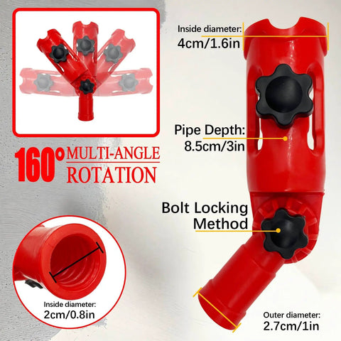 Multi Angle Paint Brush Extender For High Ceilings Red With Rotating Head 3 In 1 Edger Tool showing bolt lock and dimensions