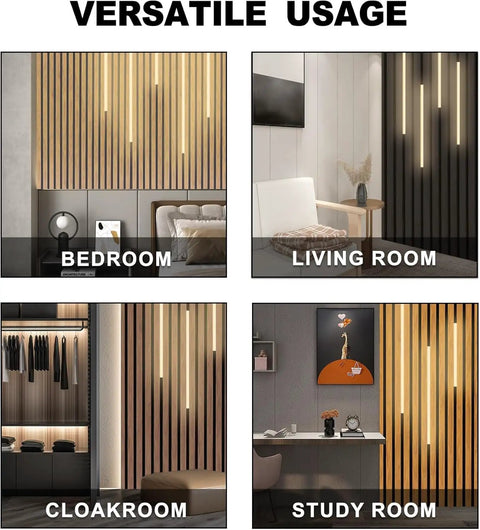 Versatile usage of Six Light LED Recessed Wall Panel Lighting Kit for wood slat walls in bedroom, living room, cloakroom, and study room